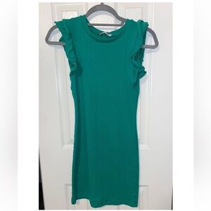 Zara green ruffle sleeve fitted mini dress